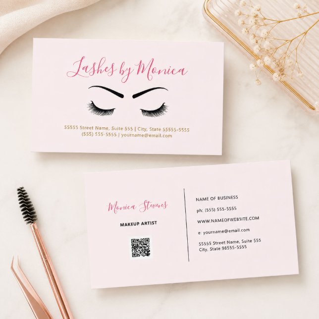 Carte De Visite Script Minimal Sourcil Lash Rose (Pink Lash Brow Minimal Script Business Card
)