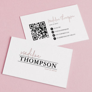 Carte De Visite Script minimaliste de typographie de mauve Code QR