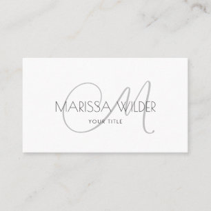 Carte De Visite Script minimaliste gris monogramme blanc
