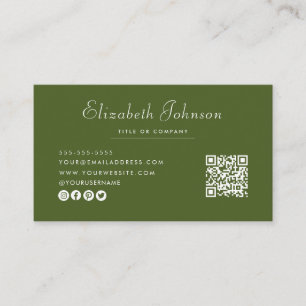 Carte De Visite Script minimaliste Moss Green Qr Code Professionne