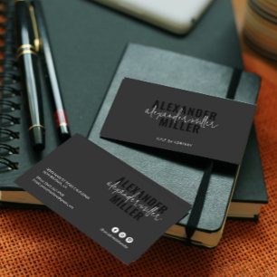 Carte De Visite Script minimaliste noir blanc moderne
