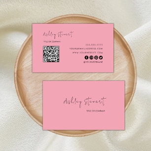 Carte De Visite Script minimaliste Qr Code Professionnel Fille Ros