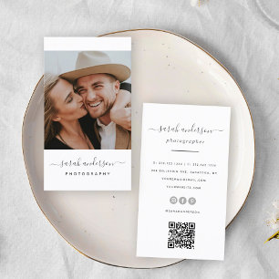 Carte De Visite Script Modern Typography Photographe QR CODE