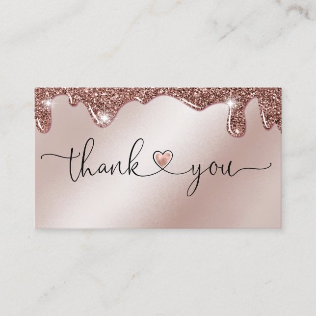 Carte De Visite script moderne blush rose coeur merci pour l'ordre (Devant)