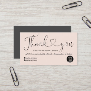 Carte De Visite Script moderne coeur rose vif ordre merci