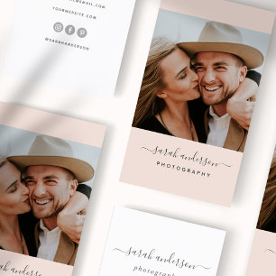 Carte De Visite Script Moderne de typographie Photographe Blush ro
