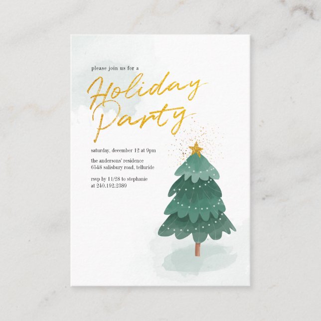 Carte De Visite Script moderne Gold Christmas Tree (Devant)