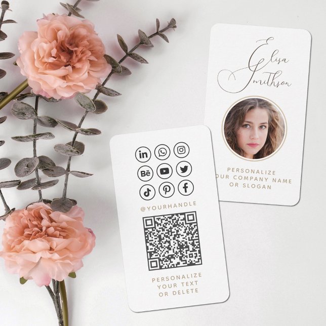 Carte De Visite Script Moderne Médias Sociaux QR Code Ajouter votr (Créateur téléchargé)