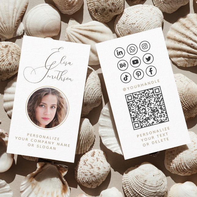 Carte De Visite Script Moderne Médias Sociaux QR Code Ajouter votr (Créateur téléchargé)