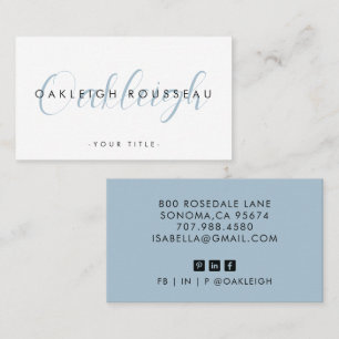 Carte De Visite Script moderne Monogramme Dusty Blue