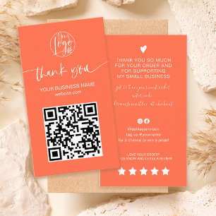 Carte De Visite Script moderne QR code coral ordre merci