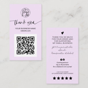Carte De Visite Script moderne QR code lavender ordre merci