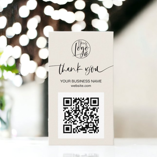 Carte De Visite Script moderne QR code noir ivoire ordre merci (Modern script QR code black ivory order thank you Business Card)