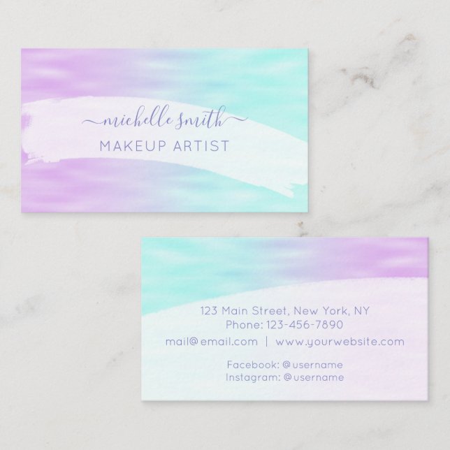 Carte De Visite Script moderne rose Aqua Blue Pastel Ombre élégant (Devant / Derrière)