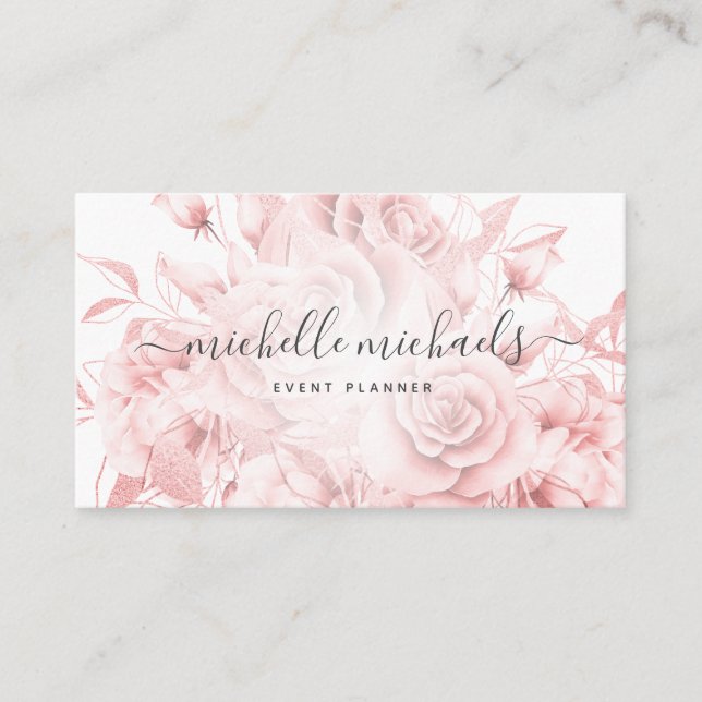 Carte De Visite Script moderne Rose floral simple  (Devant)