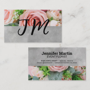Carte De Visite Script Monogramme Roses roses Fleurs