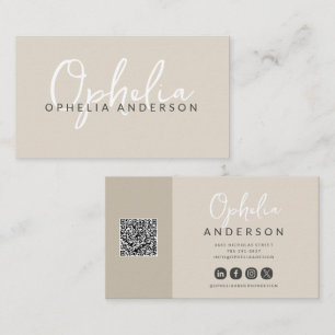 Carte De Visite Script naturel minimal moderne boho QRcode