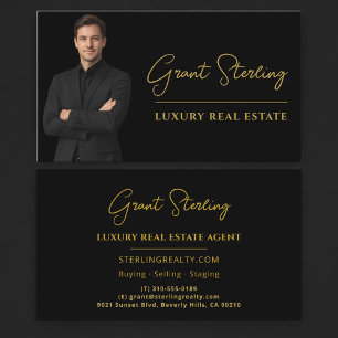 Carte De Visite Script Or Immeuble de Luxe Noir et Or Professionne