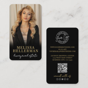Carte De Visite Script Or Noir Luxe Photo Immobilier