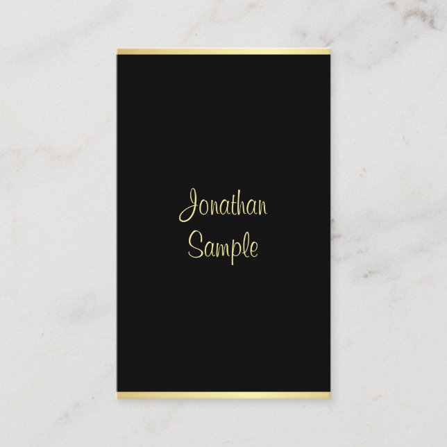 Carte De Visite Script personnalisé de main d'or noir moderne (Devant)