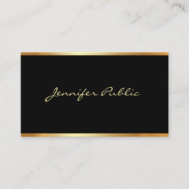 Carte De Visite Script pratique moderne Elegant Black Gold Profess (Devant)