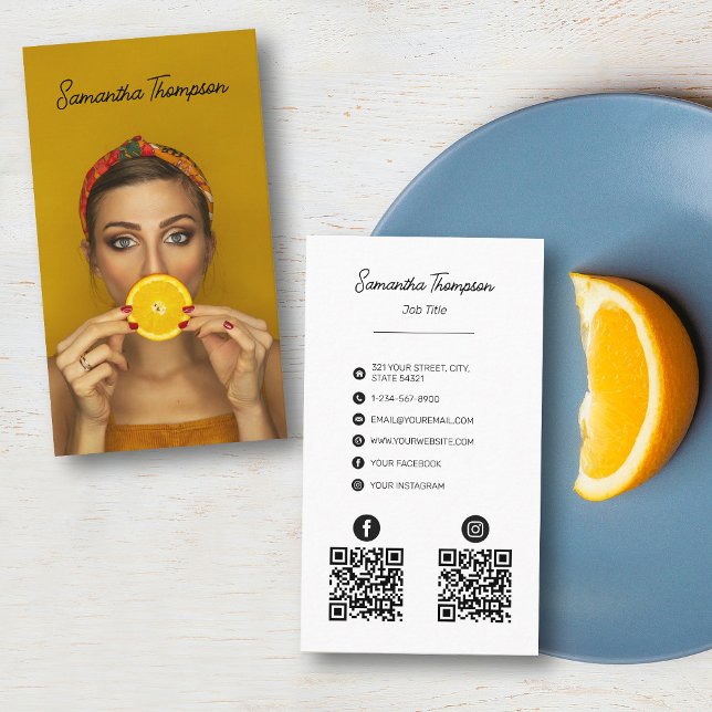 Carte De Visite Script Professional Photographie 2 codes QR (Créateur téléchargé)