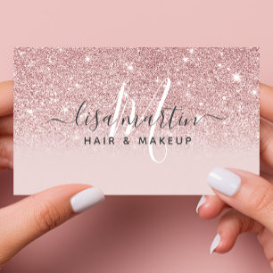 Carte De Visite Script Signature Blush Rose Paillettes Moderne Fém