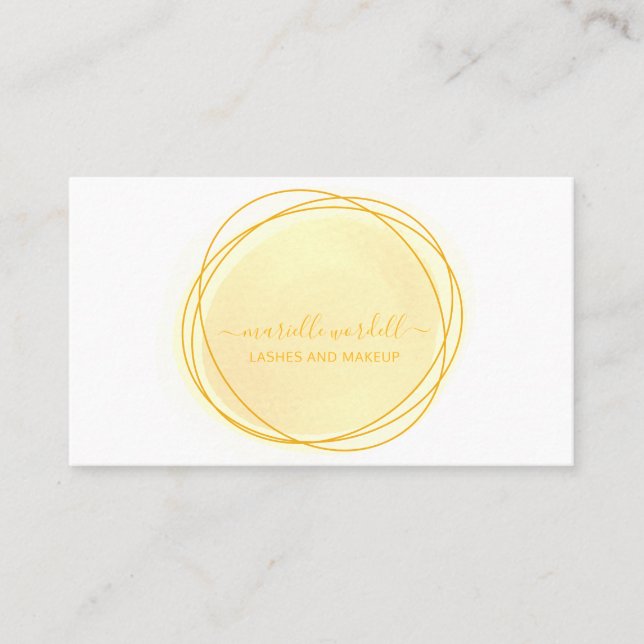 Carte De Visite Script Sun Gold Aquarelle Cercle Monogramme (Devant)