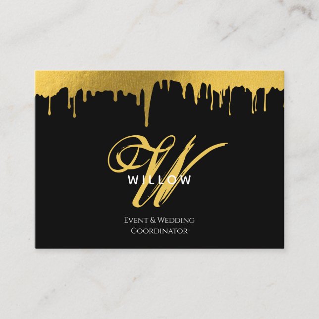Carte De Visite Script Vintage Black & Gold (Devant)