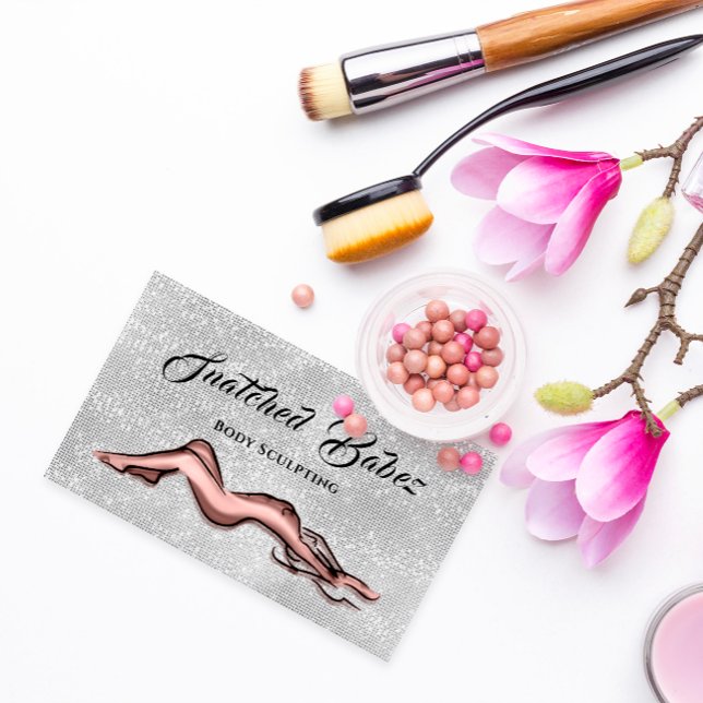 Carte De Visite Sculter votre marque avec le corps Sculpter soins  (Body Sculpting Beauty Logo Massage Silver Rose Business Card)