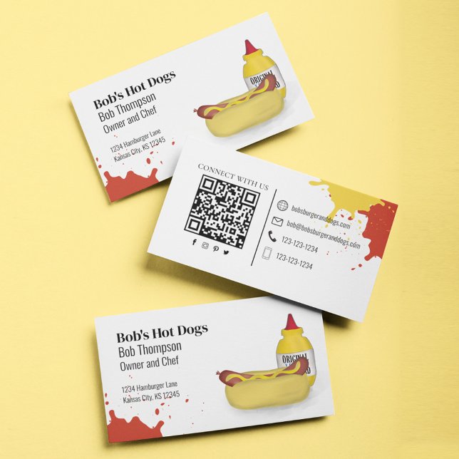 Carte De Visite Se connecter avec moi QR Code Simple Hot Dog (Hot Dog business card template.)