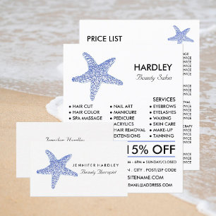 Carte De Visite Sea Blue Beach Starfish, Beauté, Salon de beauté