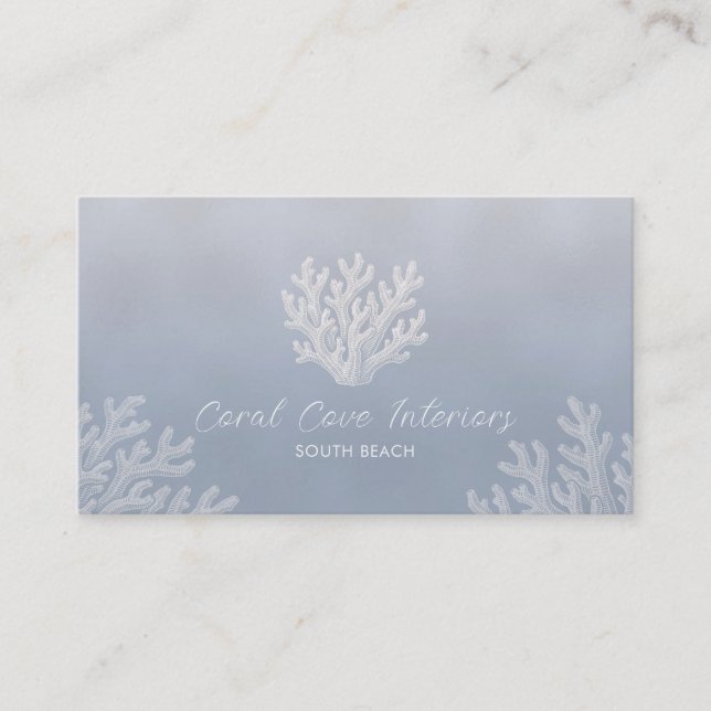 Carte De Visite Sea Coral Silhouette | Silver Blue Pearl  (Devant)