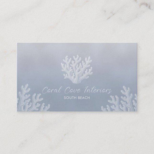 Carte De Visite Sea Coral Silhouette | Silver Blue Pearl  (Devant)
