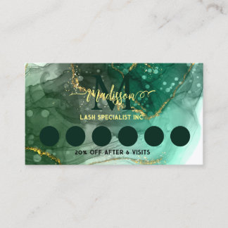 Carte De Visite Sea Green Geode Golden Marble Monogramme loyauté