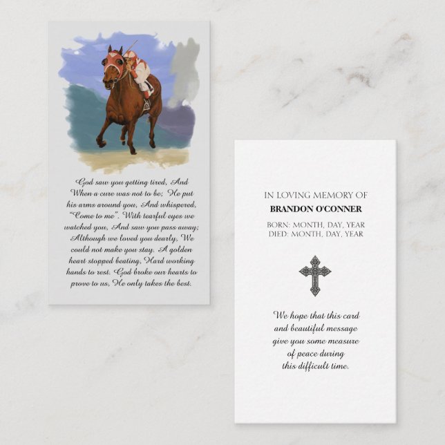 Carte De Visite Seabiscuit Racehorse Memorial Blessing Prayer Card (Devant / Derrière)