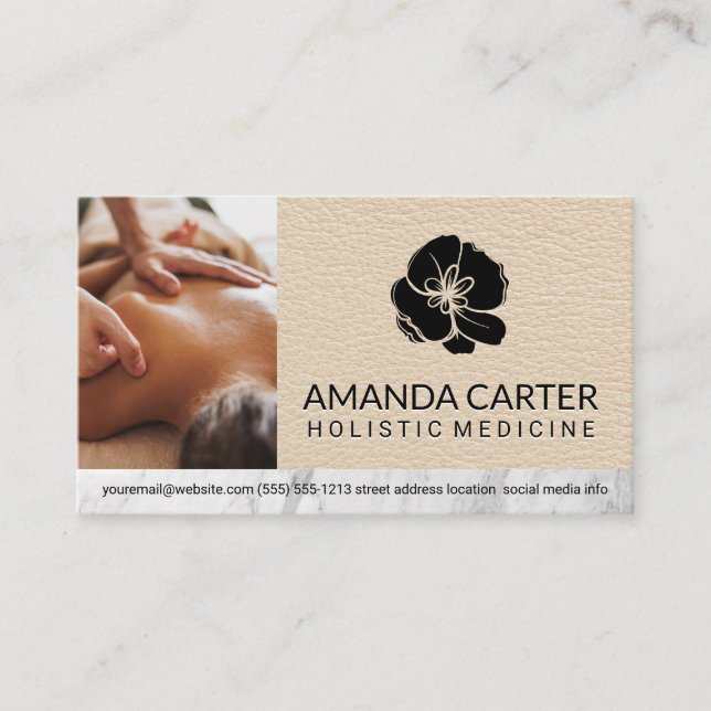 Carte De Visite Séance de massothérapie | Cuir | Icône Fleur (Devant)