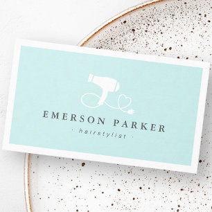 Carte De Visite Sèche-cheveux coeur cordon clair aqua bleu coiffeu