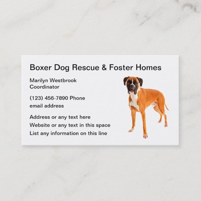 Carte De Visite Secourt De Chiens De Boxe Et Maisons De Foster (Devant)