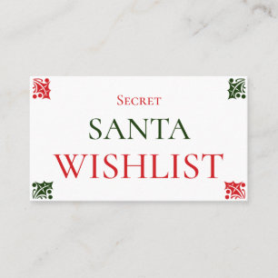 Carte De Visite Secret Père Noël Wishlist Christmas Gift Exchang
