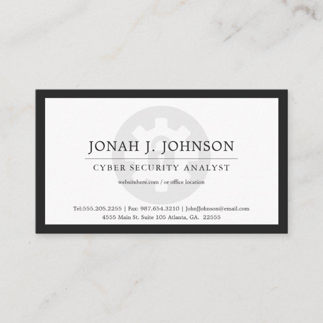 Carte De Visite Sécurité de réseau | Style minimal BW Blk Bdr (Devant)