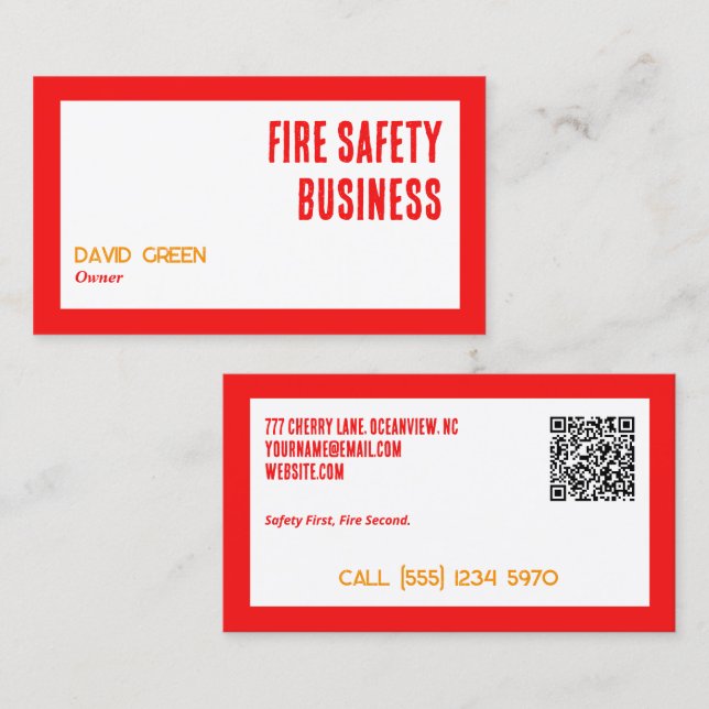 Carte De Visite Sécurité incendie QR personnalisée (Devant / Derrière)