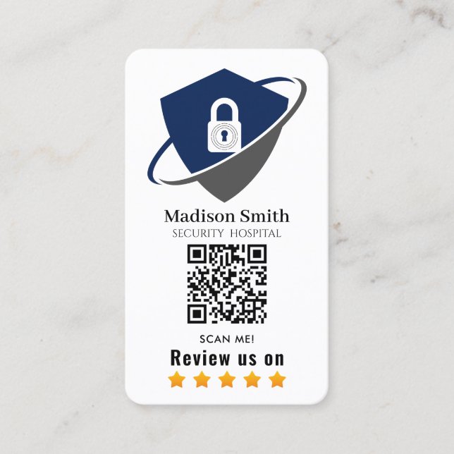 Carte De Visite SECURITY  HOSPITAL review QR Code  Business Card (Devant)
