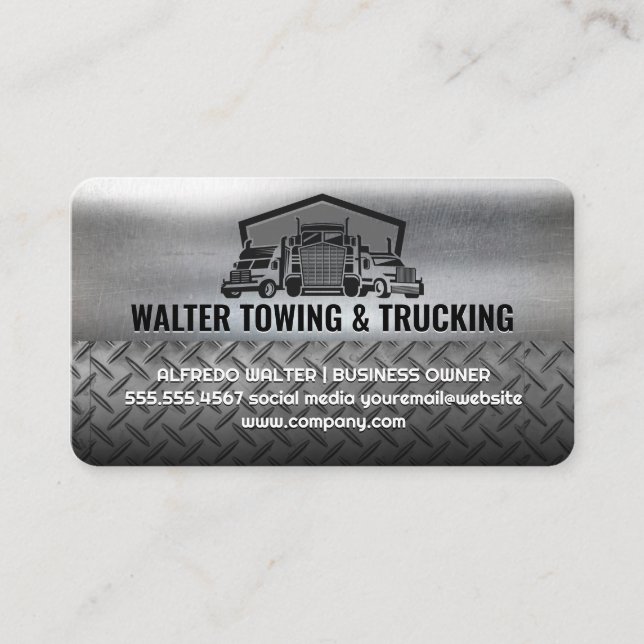 Carte De Visite Semi Truck Fleet Logo | Industrial Steel Metallic (Devant)