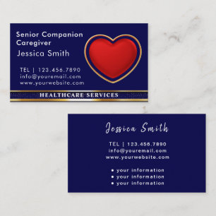Carte De Visite Senior Caregiver Modern Red Heart Médicale