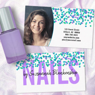 Carte De Visite Séquences bleu violet gros texte NAILS personnalis