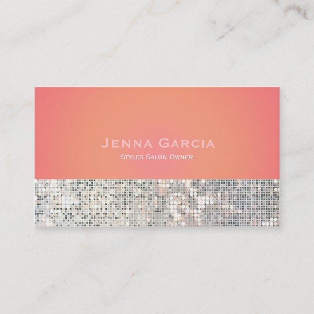 Carte de visite Sequin Glam Sunset Orange Rose (Devant)
