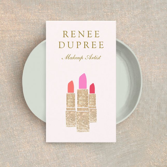 Carte De Visite Séquin rose Lipstick Maquillage Artiste Beauté Sal (Créateur téléchargé)