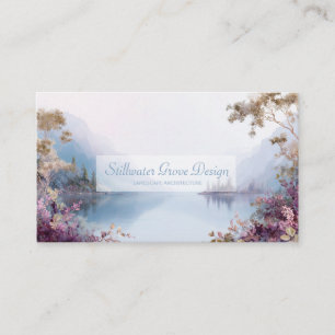 Carte De Visite Serene Mountain Lake Gold et Mauve Floral