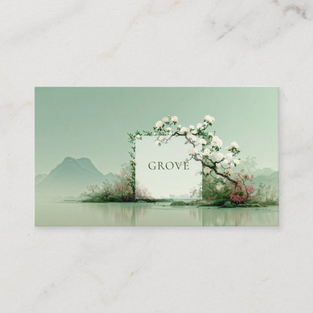 Carte De Visite Serene Zen Garden White Rose Floral Frame Mountain (Devant)